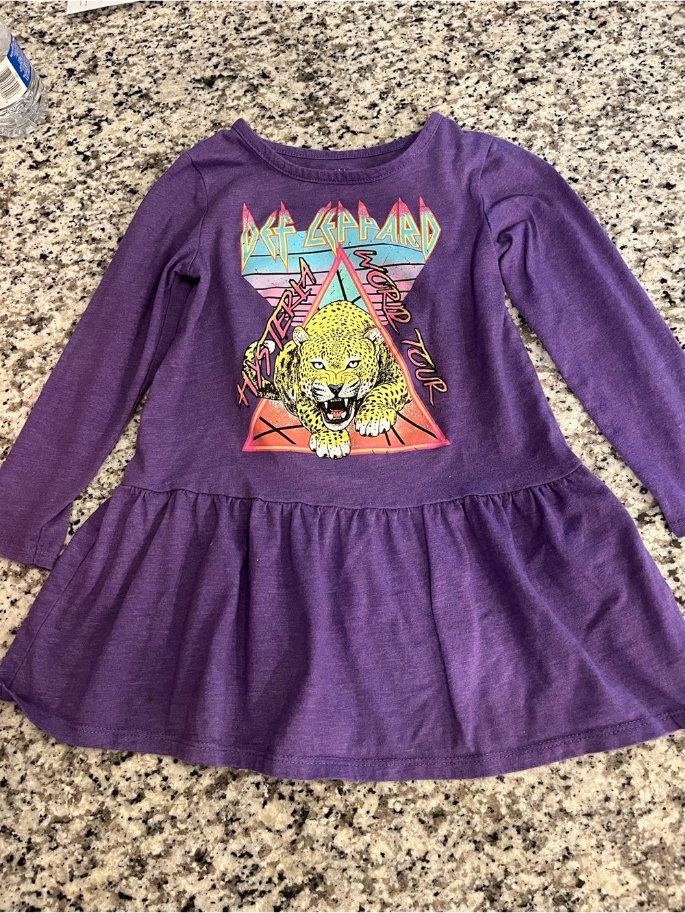 Girls' Purple Long-Sleeve Leopard Graphic Dress Top